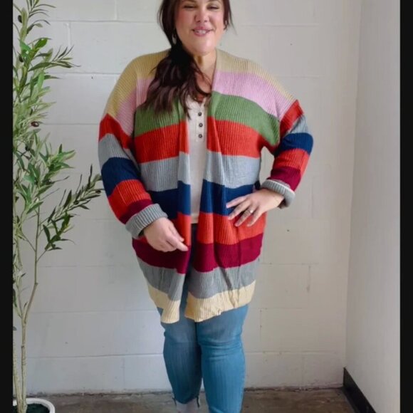NWT  Multicolor Striped Open Cardigan Sizes  2x and 3x - Picture 6 of 7